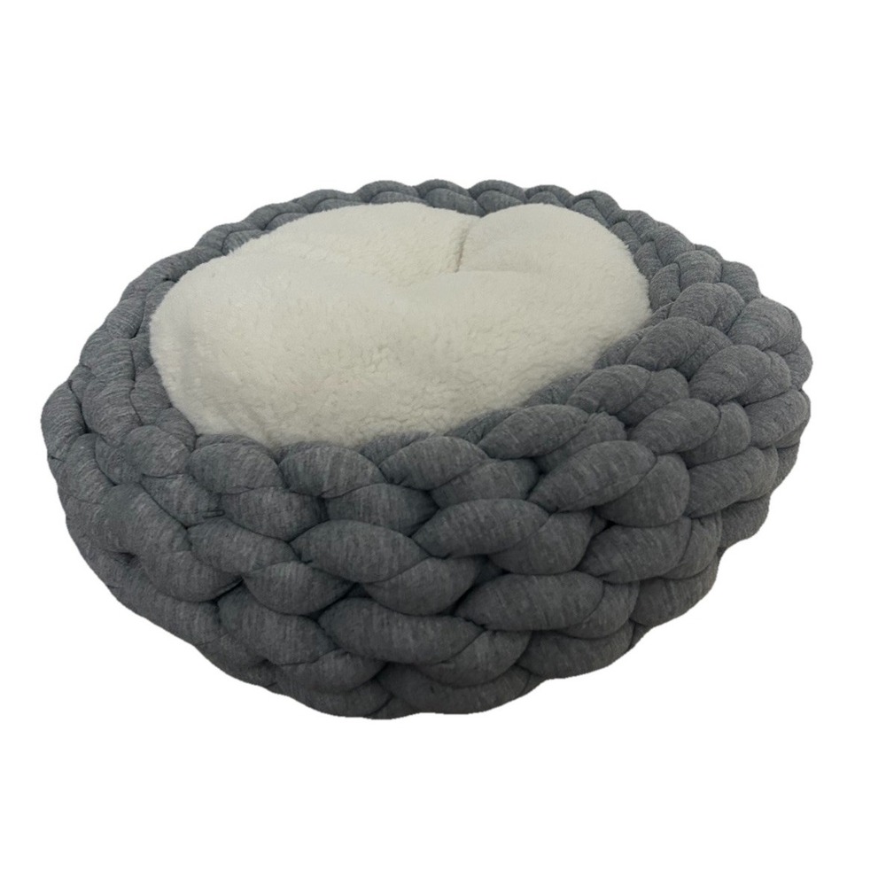 Jupiter Woven Knotted Braided Cat Bed, 16" L X 16" W X 5" H, Light Grey PB-4